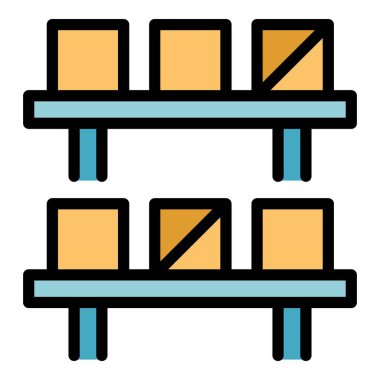 Seri üretim ikonu ana hatları vektörü. Fabrika toplantısı. Teknoloji taşıyıcı rengi düz