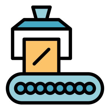Fabrika makine ikonu ana hatları vektörü. Endüstriyel taşıyıcı. Üretim ekipmanı rengi düz
