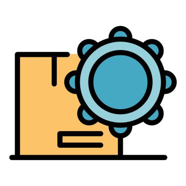 Endüstriyel seri üretim ikonu ana hatları vektörü. Fabrika işlemi. Montaj makinesi rengi düz