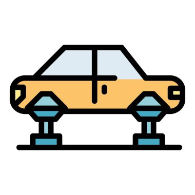 Otomatik üretim ikonu ana hatları vektörü. Fabrika robotu. İşlem ekipmanı rengi düz