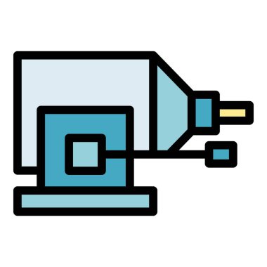 Cnc makine ekipmanı ikon ana hatları vektörü. İş aleti. Fabrika çeliği rengi düz