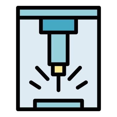 Cnc makine simgesi ana hatları vektörü üretiliyor. İş aleti. Torna ekipmanı rengi düz
