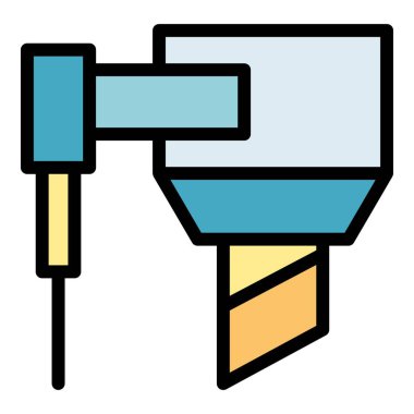 Kesici cnc makine simgesi ana hatları vektörü. İş aleti. Torna ekipmanı rengi düz