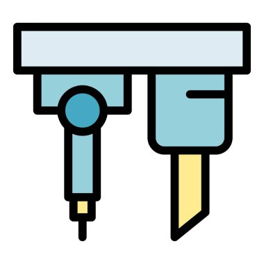 Yapım cnc makine simgesi ana hatları vektörü. Torna malzemeleri. Fabrika makine rengi düz