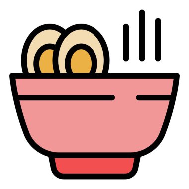 Yumurta kremalı çorba ikonu ana hatları vektörü. Sıcak yemek. Tavuk çorbası rengi düz.