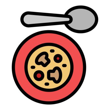 Vejetaryen kremalı çorba ikonu ana hatları vektörü. Yemek sıcak. Kabak kabağı rengi düz