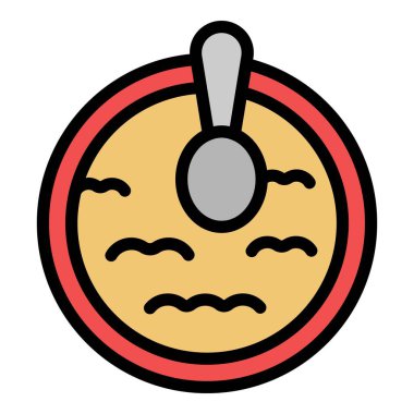 Et kremalı çorba ikonu ana hatları vektörü. Tavuk suyu çorbası. Mantar tabağı rengi düz