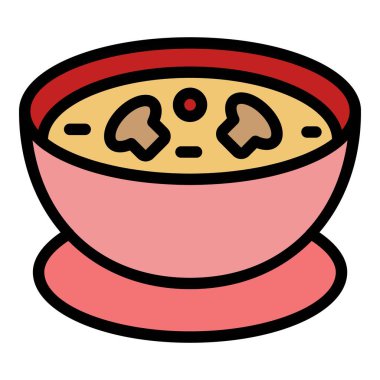 Mantar kremalı çorba ikonu ana hatları vektörü. Sıcak gazpacho. Tavuk tabağı rengi düz