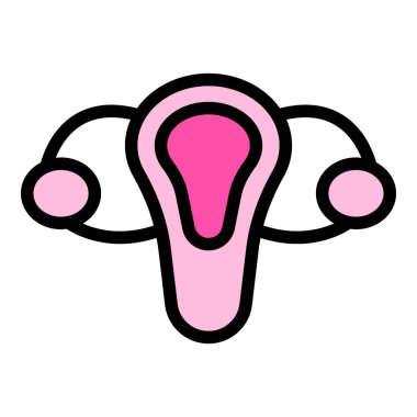 Dişi uterus ikonu ana hatları vektörü. Kadın yumurtalığı. Üreme sistemi rengi düz