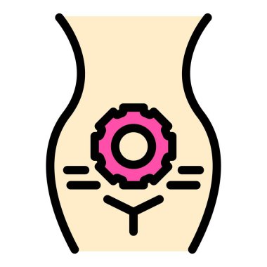 Jinekoloji kontrol ikonu ana hatları vektörü. Jinekolog bakımı. Servikal muayene rengi düz