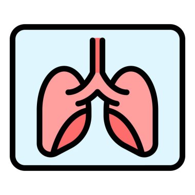 Xray görüntü akciğerleri ikon ana hat vektörü. Hasta kanseri. Göğüs akciğer rengi düz