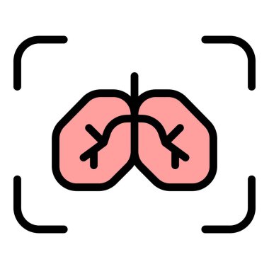 Ciğerleri test ikonu ana hatları vektörü. Röntgen kanseri. Sağlık doktoru rengi düz