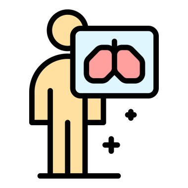 X ışını ikon ana hatları vektörü. Kanser hastası. Akciğer göğüs rengi düz