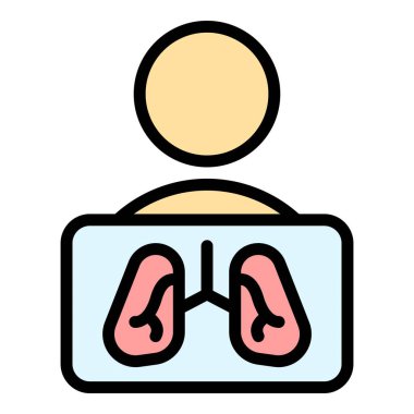 Çocuğa teşhis koyan akciğer ikonu ana hatları vektörü. Hasta röntgeni. Akciğer kanseri rengi düz