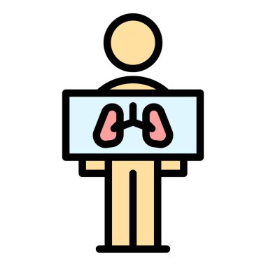 Xray aygıtı simgesi ana hatları vektörü. Doktor sağlığı. Göğüs akciğer rengi düz