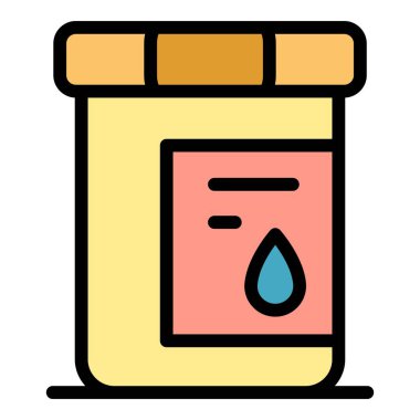 İlaç şişesi ikonu ana hatları vektörü. Tıbbi hap. Uyuşturucu kabı rengi düz