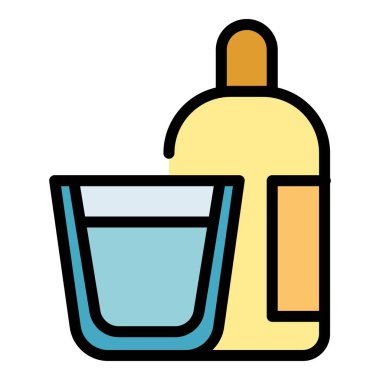 Sağlık şurubu ikonu ana hatları vektörü. Tıbbi vitamin. İlaç şişesi rengi düz.