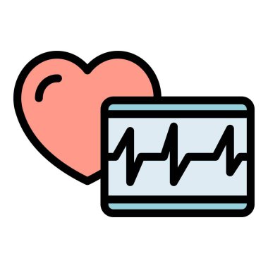 Kalp teşhis ikonu ana hatları vektörü. Tıbbi bakım. Sağlık kardiyolojisi rengi düz