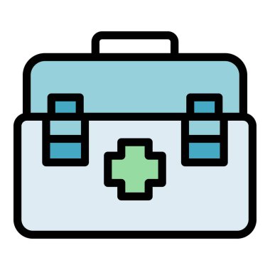 İlk yardım çantasının ikon ana hatları vektörü. Acil durum. Sağlık çantası rengi düz