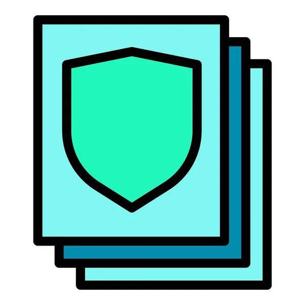 Shield Files Icon Outline Vektor Daten Sicher Datenschutz Schloss Farbe — Stockvektor