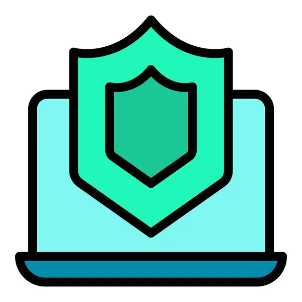Icono Defensa Informática Contorno Vector Escudo Seguro Protector Seguridad Color — Archivo Imágenes Vectoriales