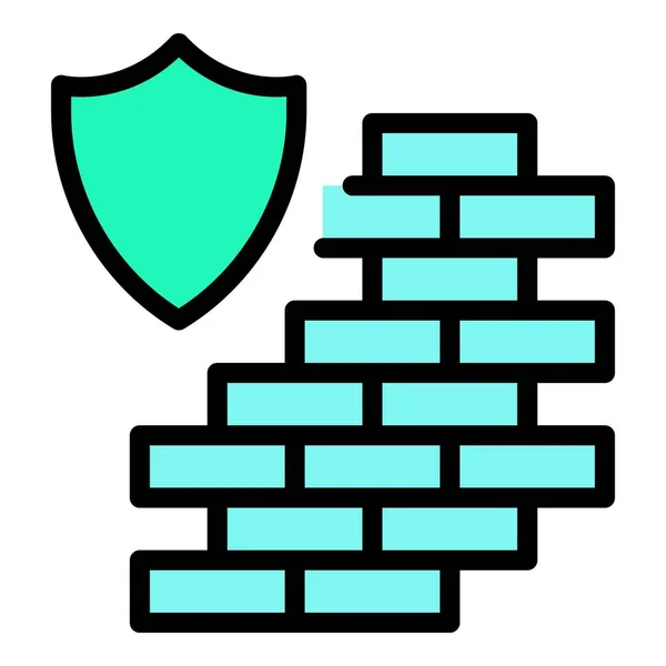 Shield Wall Icon Outline Vector Brick Defense Safety Barrier Color — Stock Vector