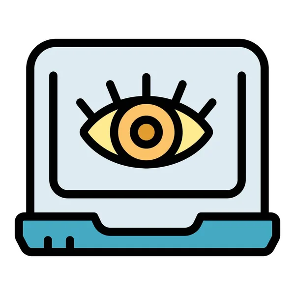 Laptop Código Cámara Icono Contorno Vector Deténgase Seguro Ciber Color — Archivo Imágenes Vectoriales