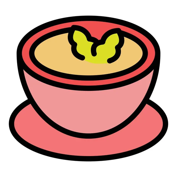 ポテトクリームスープアイコンアウトラインベクトル チーズフード ミルク皿の色フラット — ストックベクタ