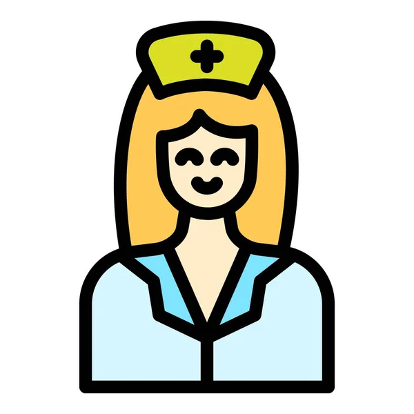 Medizinische Krankenschwester Symbol Umrissvektor Ärztliche Versorgung Gesundheitsteam Farbe Flach — Stockvektor