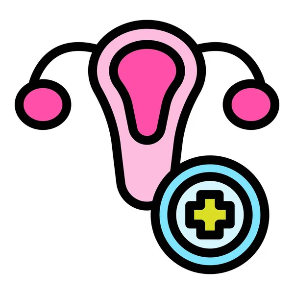 Health Uterus Icon Outline Vector Reproductive System Woman Anatomy Color — Stock Vector