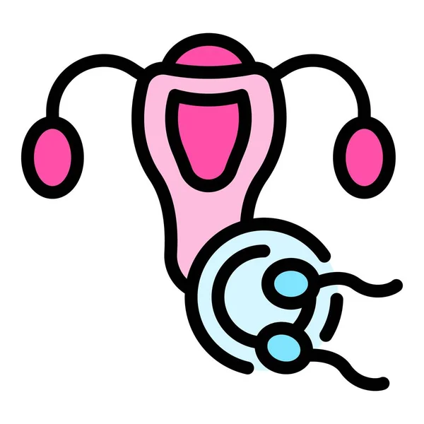 子宮検査アイコンのアウトラインベクトル 婦人科の健康 女性診断カラーフラット — ストックベクタ