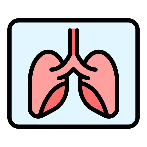 X線画像肺アイコンアウトラインベクトル 患者の癌だ 胸肺の色フラット — ストックベクタ