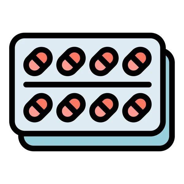 Pillole Salute Icona Contorno Vettore Droga Capsule Compressa Medica Colore — Vettoriale Stock