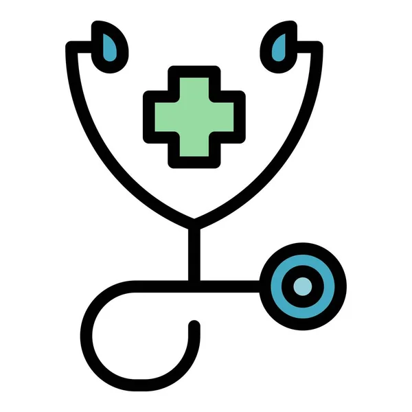 Stethoscope Icon Outline Vector Doctor Tool Medical Nurse Color Flat — Stock Vector