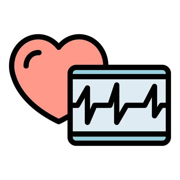 Herz Diagnose Symbol Umrissvektor Medizinische Versorgung Gesundheit Kardiologie Farbe Flach — Stockvektor