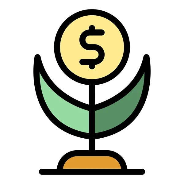 Vetor Contorno Ícone Planta Dinheiro Crescer Árvore Finanças Folha Cor — Vetor de Stock