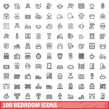 100 yatak odası ikonu. Beyaz arkaplanda izole edilmiş 100 yatak odası ikonu vektörünün taslağı