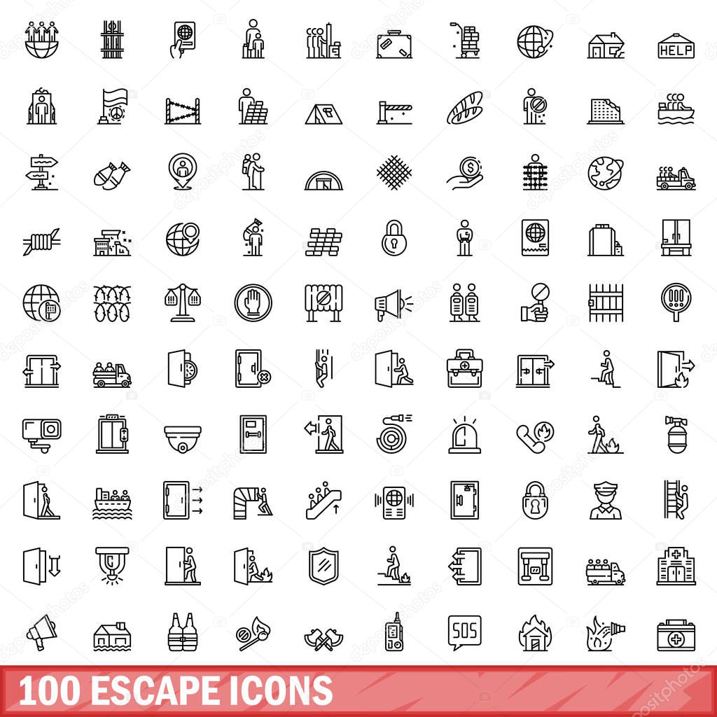 100 iconos de escape. Esquema ilustración de 100 iconos de escape ...