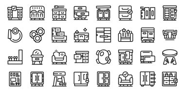 Mobilya montaj simgeleri ana hat vektörünü ayarlar. Yatak üretimi. Elle vida