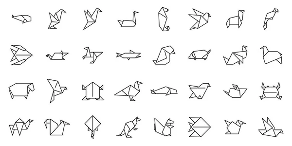 Origami Animals Icons Set Outline Vector Fish Paper Fox Low — Stock Vector