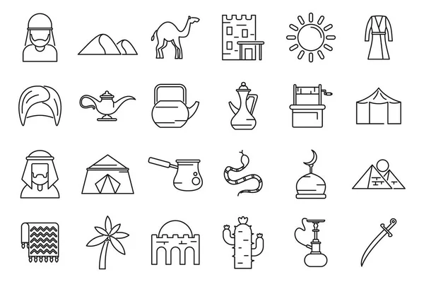 Bedouins Icons Set Outline Vector Arab Desert Camel Town — Stock Vector