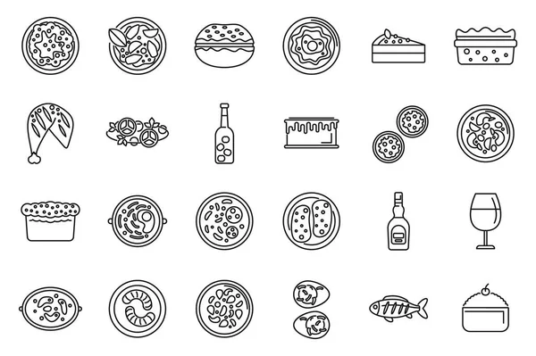 Portugese Cuisine Icons Set Outline Vector Bowl Cooking Cafe Cuisine — Stock Vector