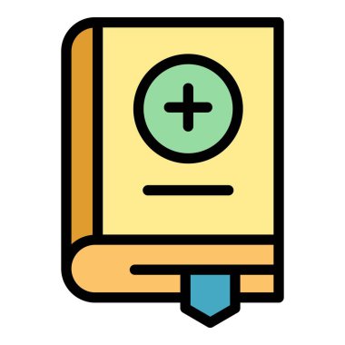 Doktor kitabı ikonu ana hatları vektörü. Tıbbi not defteri. Sağlık not defteri rengi düz