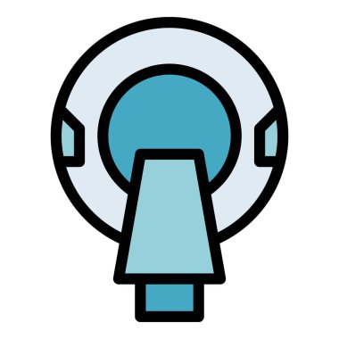 Hastane MRI ikonu ana hatları vektörü. Manyetik rezonans. Tıbbi tarayıcı rengi düz