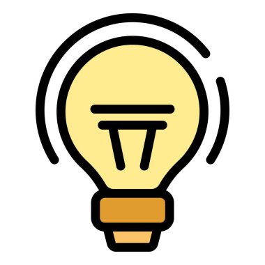 Ampul fikri ikon ana hatları vektörü. Ofis yönetimi. Başarı görev rengi düz