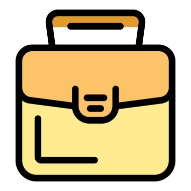 İş çantası ikonu ana hat vektörü. Ofis başarısı. İş iş rengi düz