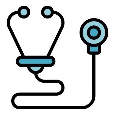 Stetoskop ikonu ana hat vektörü. Doktor kalp. Tıp hemşiresi rengi düz