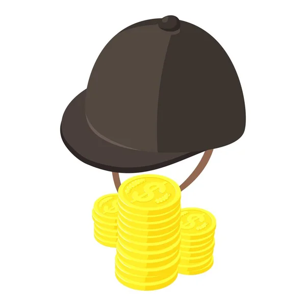 Jockey Headwear Icon Isometric Vector Golden Coin Stack Jockey Headdress — Stock Vector