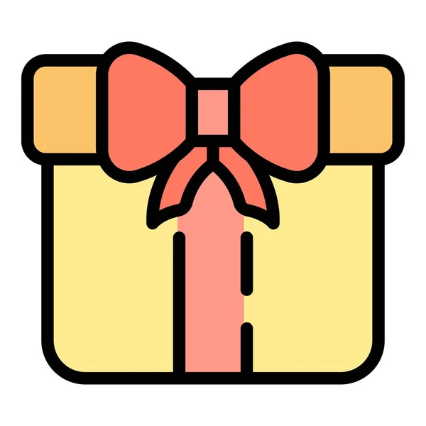 Geschenk Box Symbol Umrissvektor Geburtstagsgeschenk Schleife Bogenfarbe Flach — Stockvektor