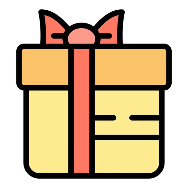 Xmas Gift Box Icon Outline Vektor Geburtstagsgeschenk Bogenüberraschung Farbe Flach — Stockvektor